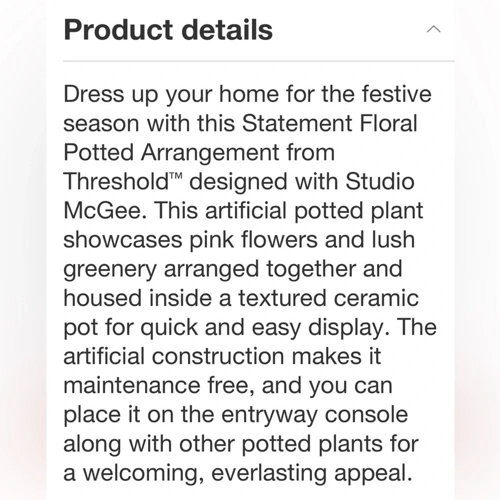 STUDIO MCGEE NWT statement floral potted arrangement -23”